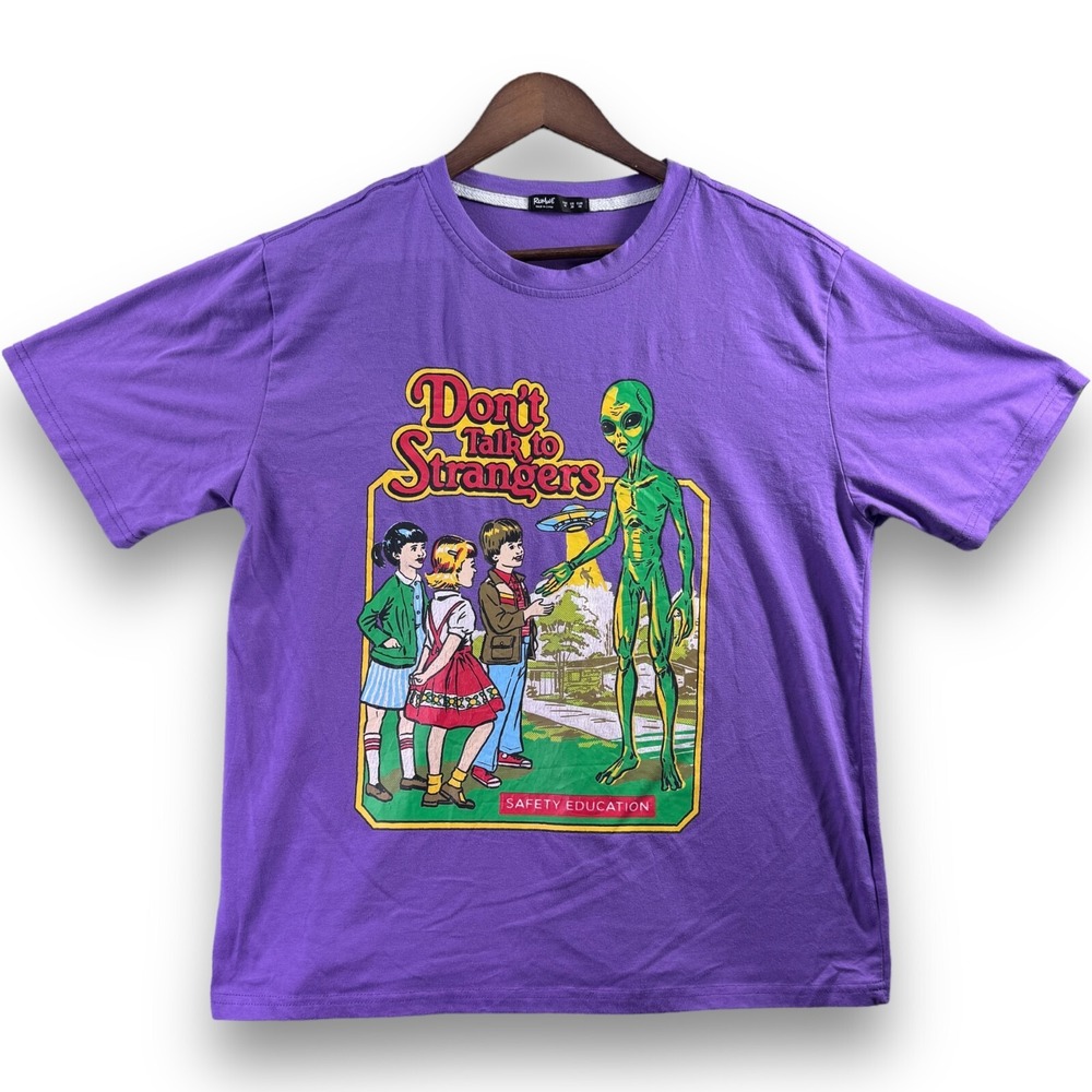 ROMWE Alien Don't Talk To Strangers Safety Education T Shirt Mens M Purple